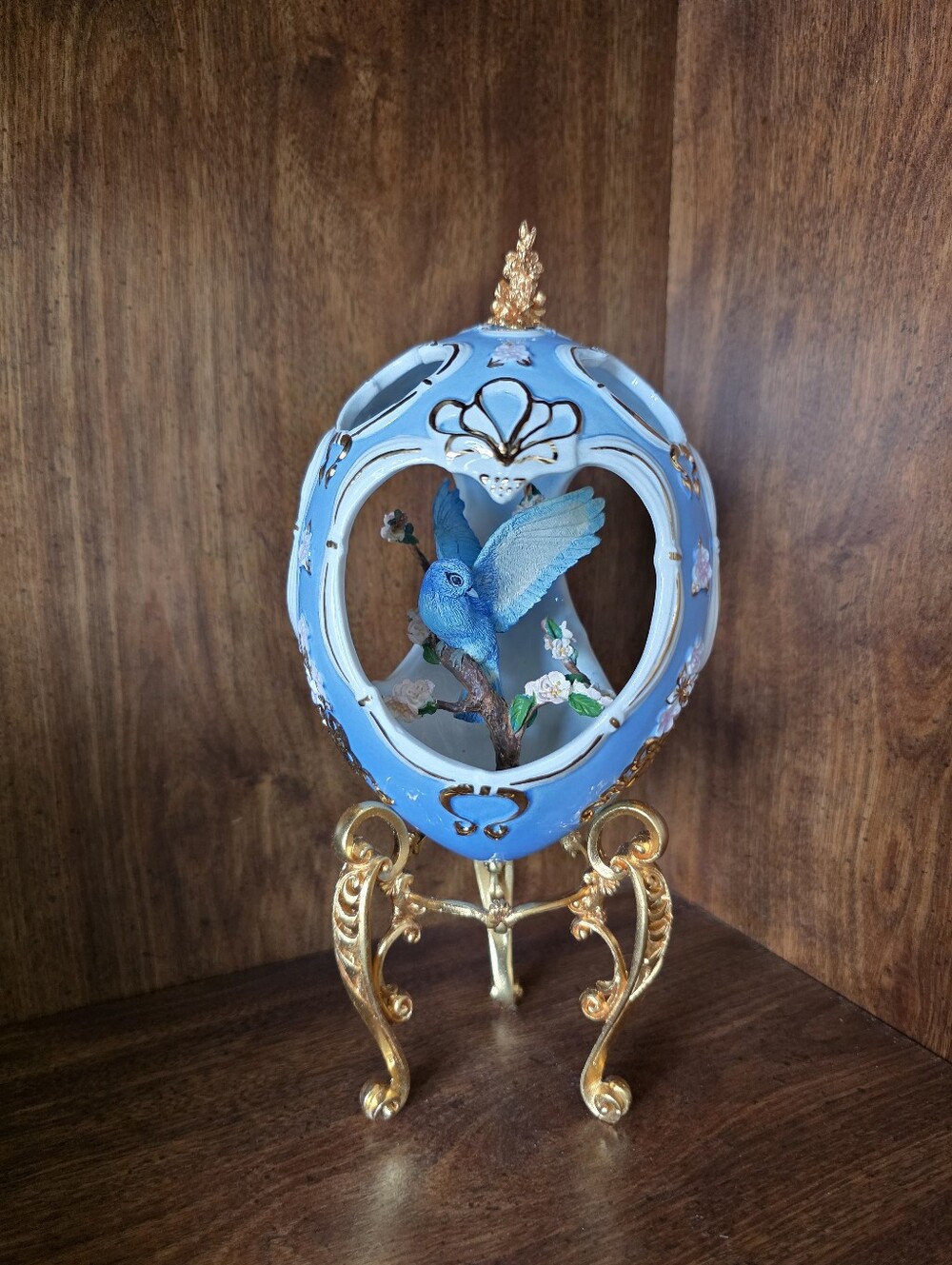 Vtg Franklin Mint House of Faberge Porcelain Egg With 24K Accented Stand Mint